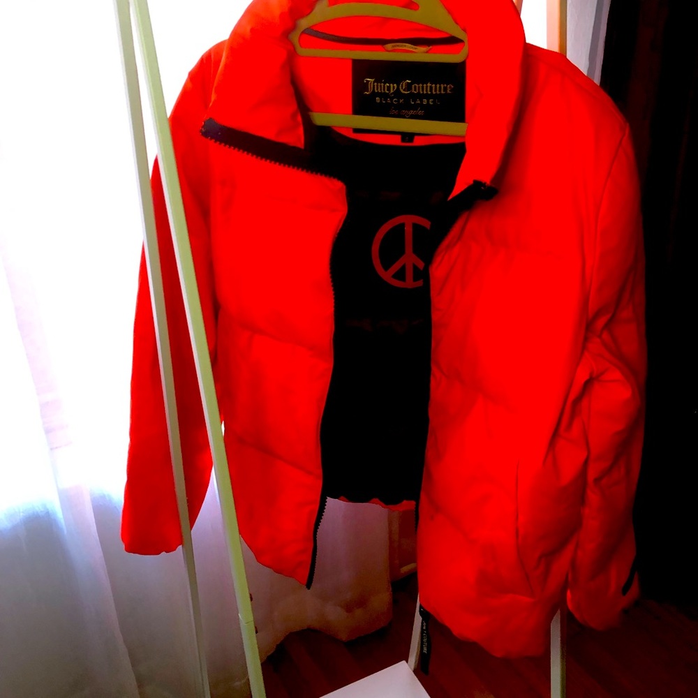 Juicy couture black label neon orange down puffer jacket